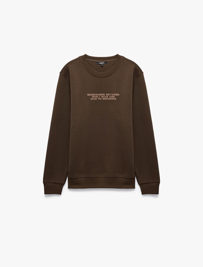  Uzun Kollu Üç İplik Şardonlu Bisiklet Yaka Baskılı Sweatshirt