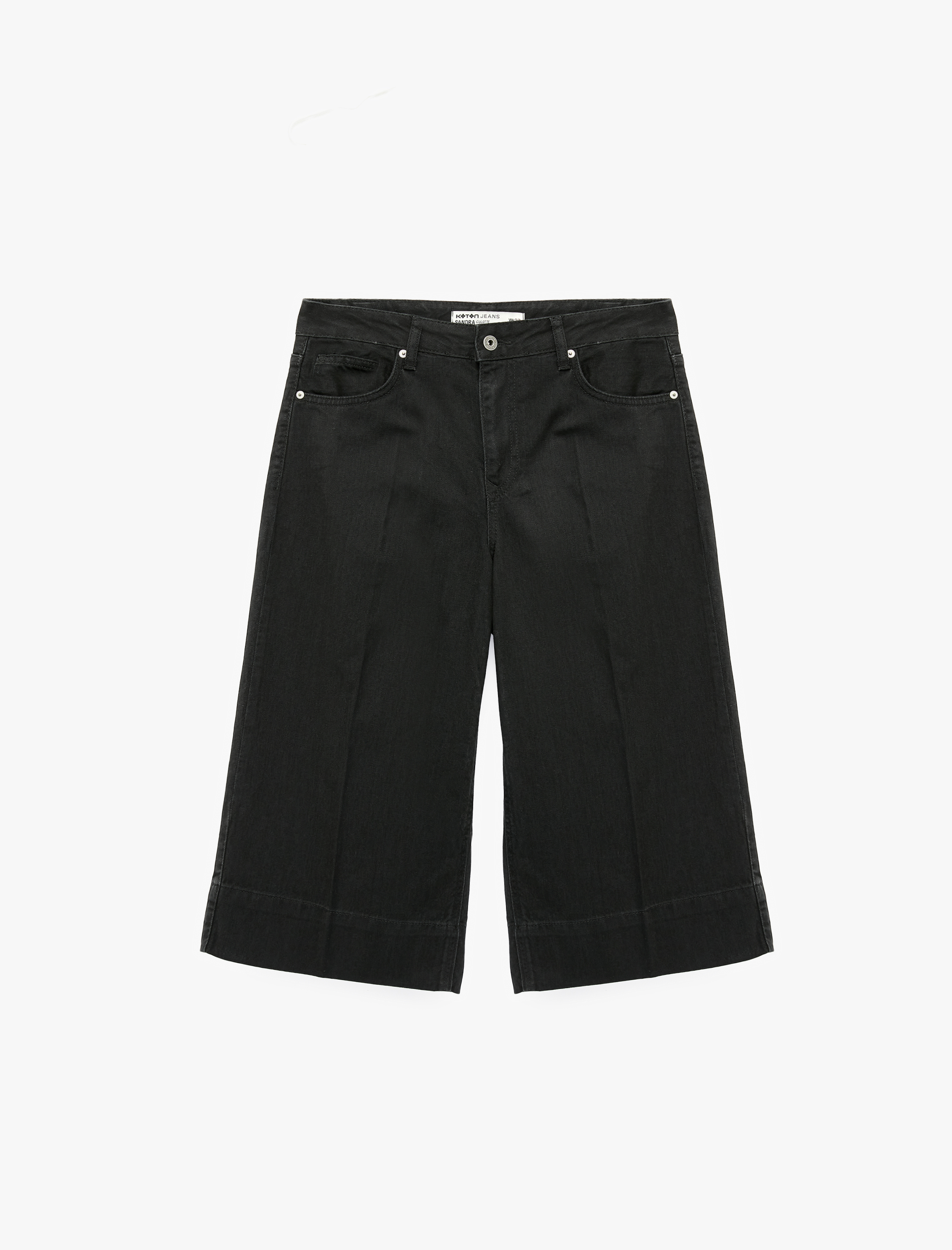   Normal Bel Rahat Kalıp Cepli Kısa Geniş Paça Denim Pantolon - Culotte Jeans