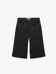 Normal Bel Rahat Kalıp Cepli Kısa Geniş Paça Denim Pantolon - Culotte Jeans