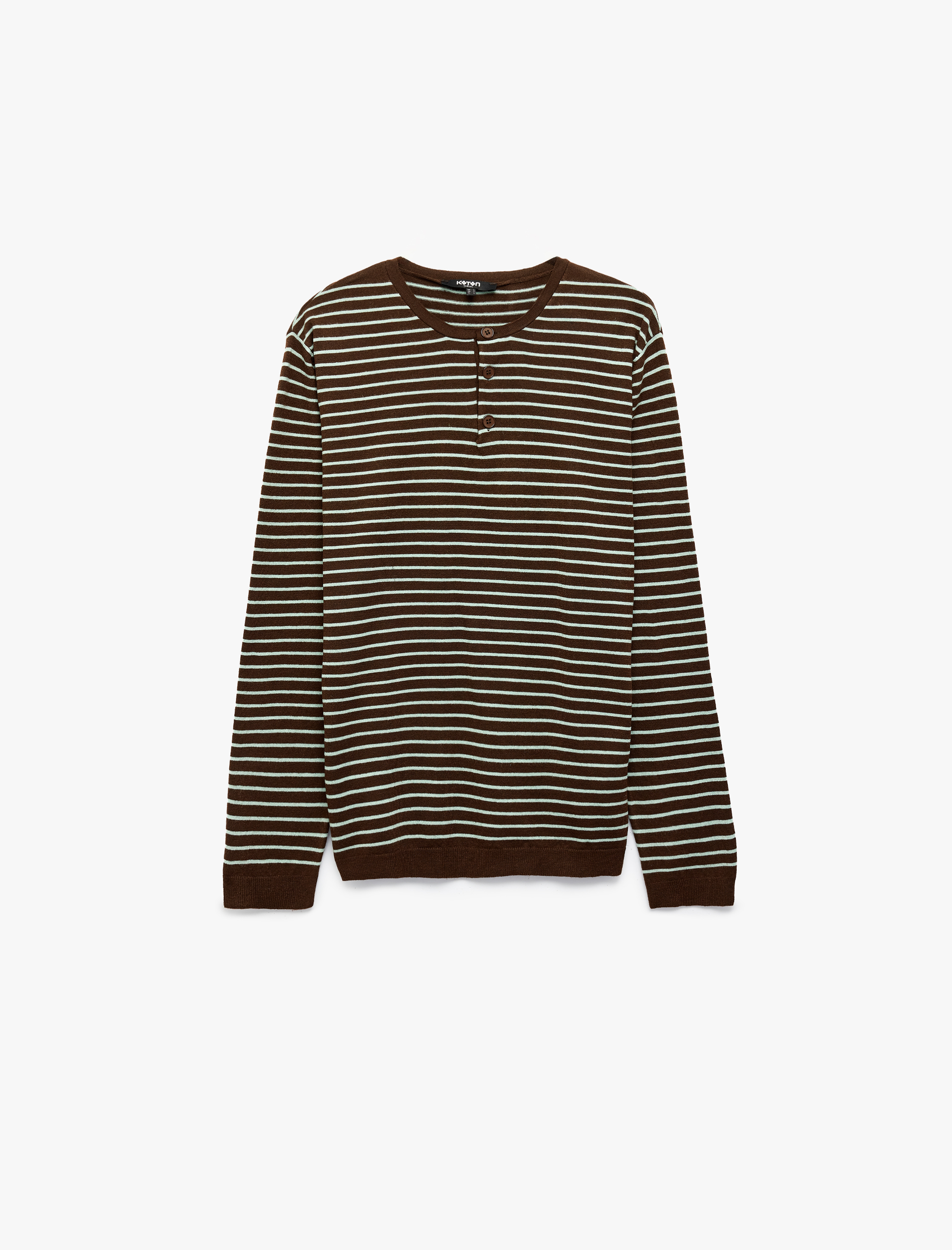   Regular Fit Uzun Kollu Çizgili Henley Yaka Triko Kazak