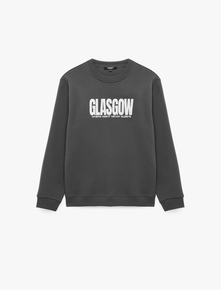  Üç İplik Şardonlu Rahat Kalıp Bisiklet Yaka Yıkamalı Baskılı Sweatshirt