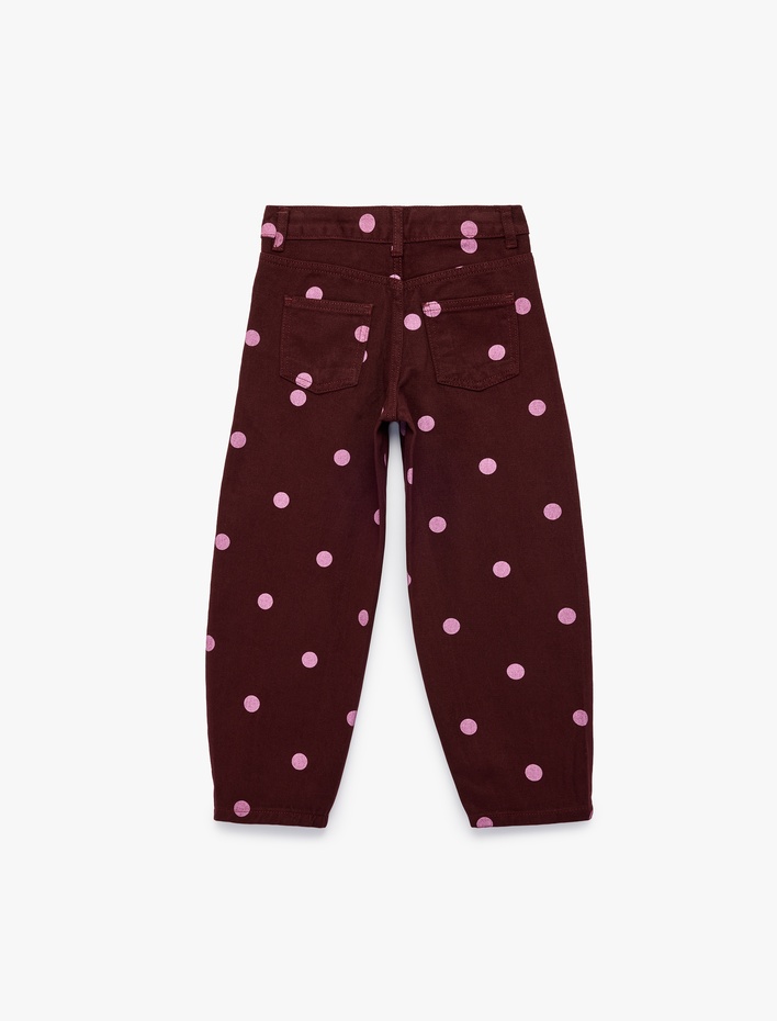 Kız Çocuk Yüksek Bel Pamuklu Puantiyeli Balon Form Denim Pantolon