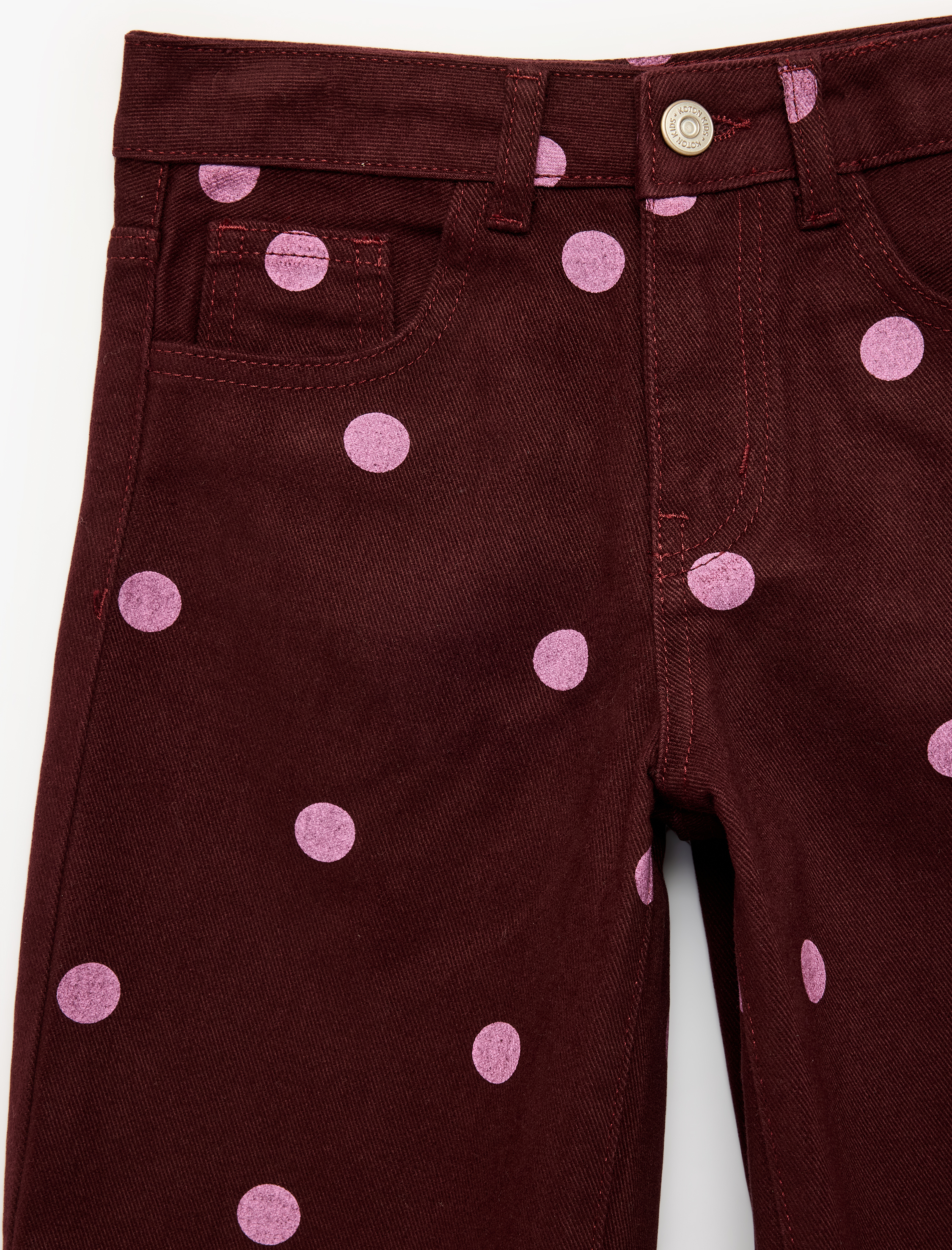 Kız Çocuk Yüksek Bel Pamuklu Puantiyeli Balon Form Denim Pantolon