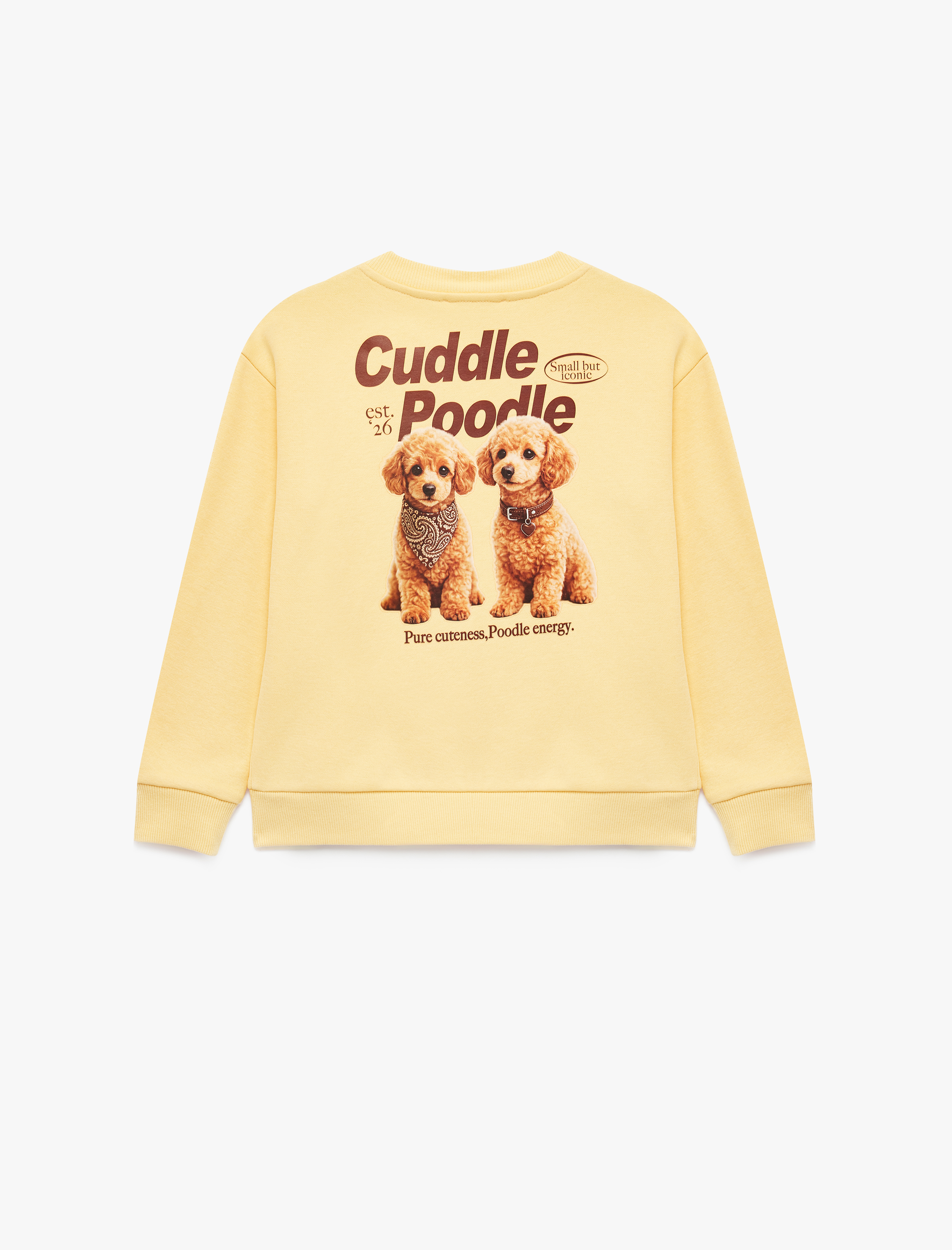  Kız Çocuk Köpek Baskılı Uzun Kollu Bisiklet Yaka Şardonlu Sweatshirt