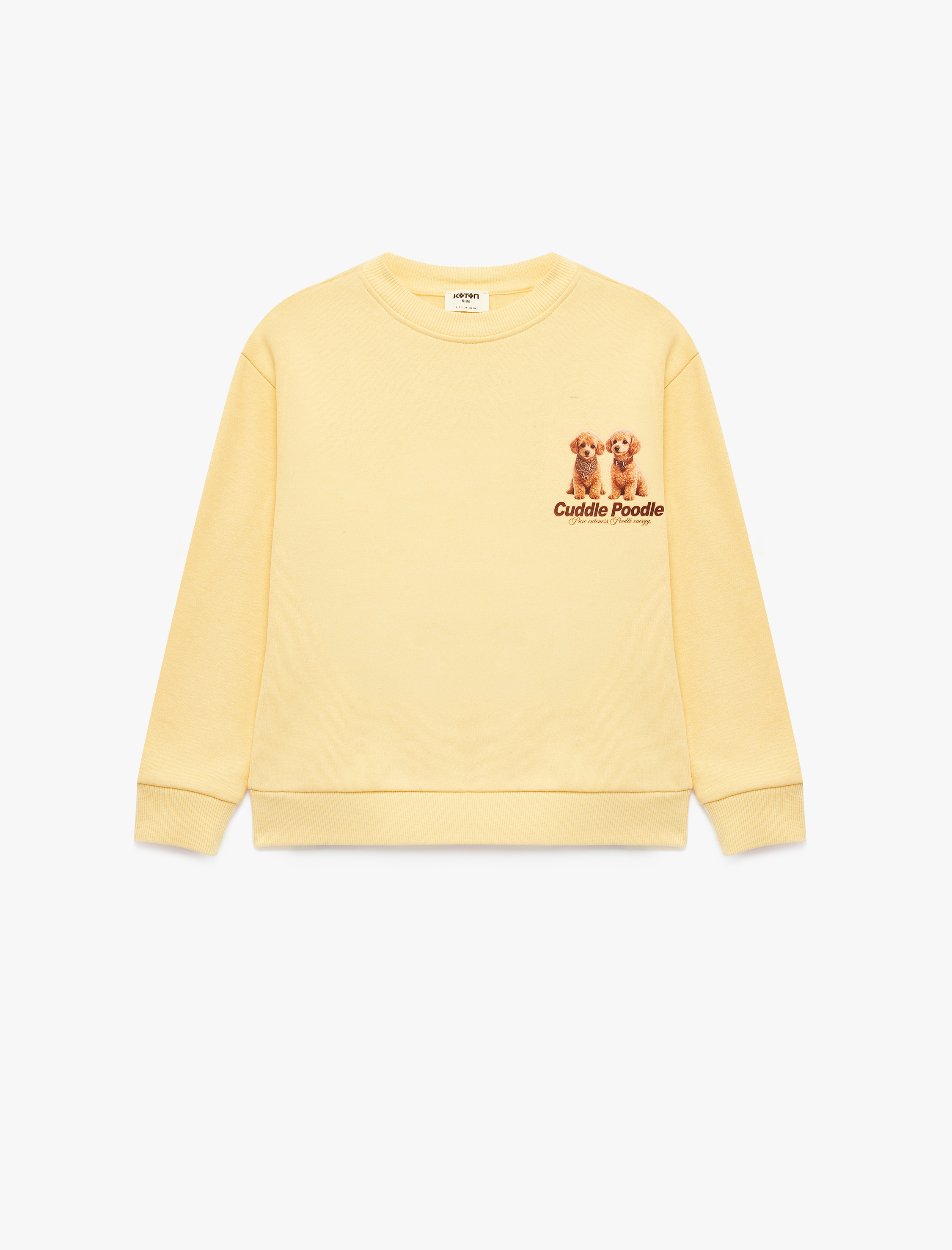  Kız Çocuk Köpek Baskılı Uzun Kollu Bisiklet Yaka Şardonlu Sweatshirt