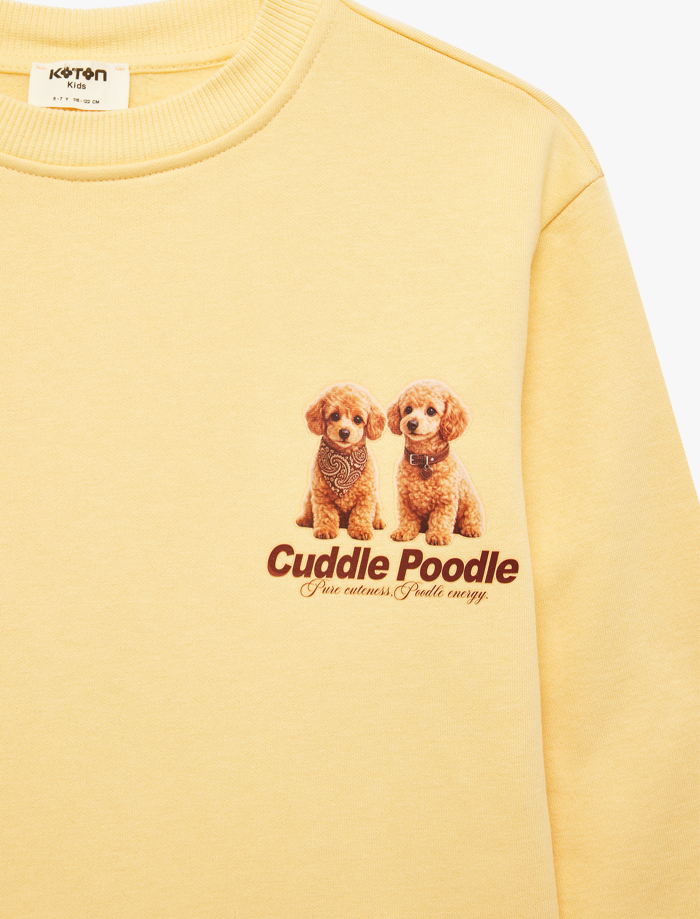  Kız Çocuk Köpek Baskılı Uzun Kollu Bisiklet Yaka Şardonlu Sweatshirt