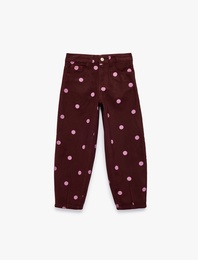 Yüksek Bel Pamuklu Puantiyeli Balon Form Denim Pantolon