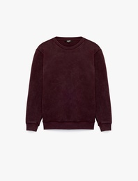 Uzun Kollu Üç İplik Şardonlu Yıkamalı Bisiklet Yaka Sweatshirt