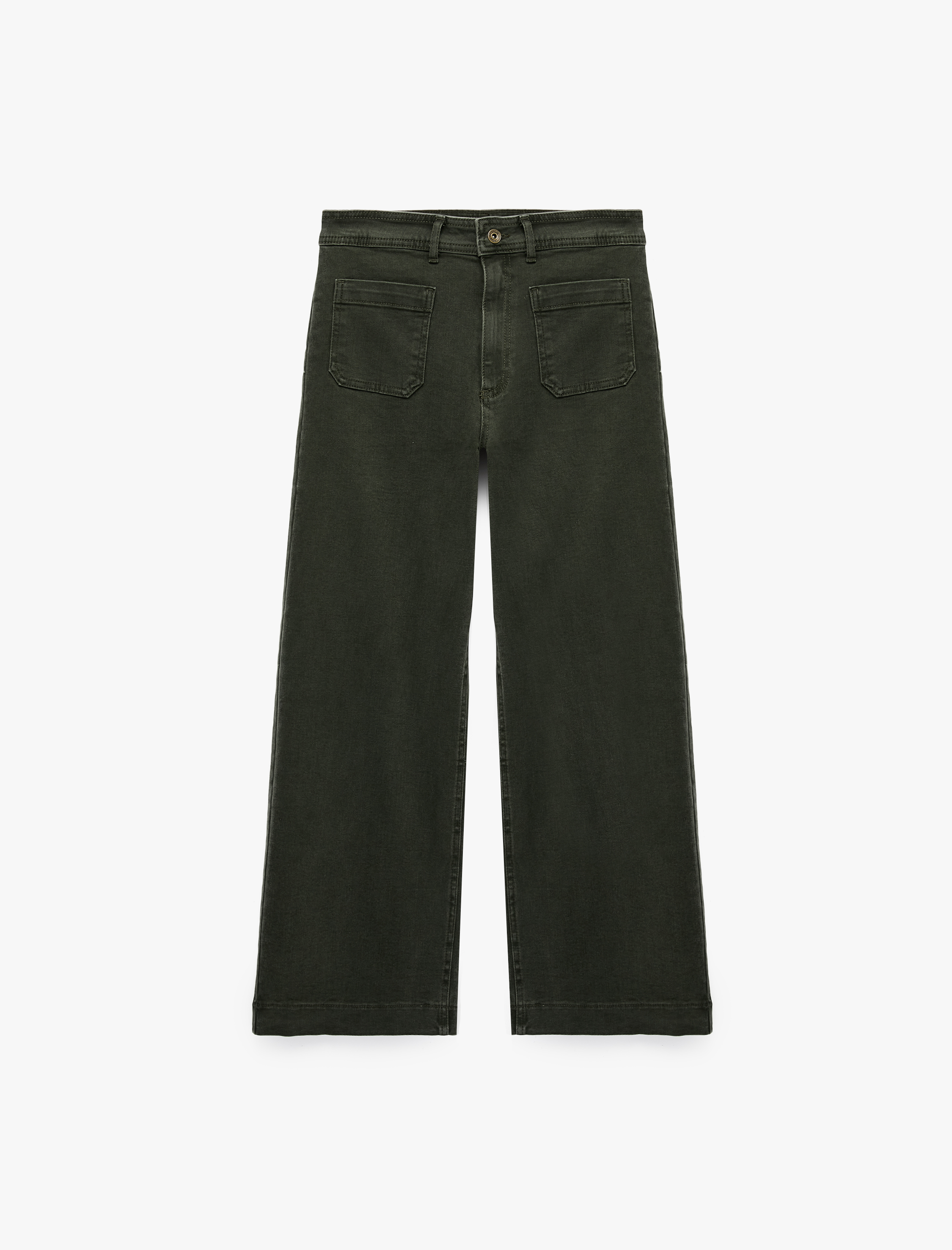   Normal Bel Cep Detaylı Kısa Geniş Paça Denim Pantolon - Culotte Jeans