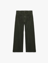 Normal Bel Cep Detaylı Kısa Geniş Paça Denim Pantolon - Culotte Jeans