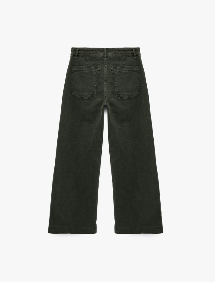  Normal Bel Cep Detaylı Kısa Geniş Paça Denim Pantolon - Culotte Jeans