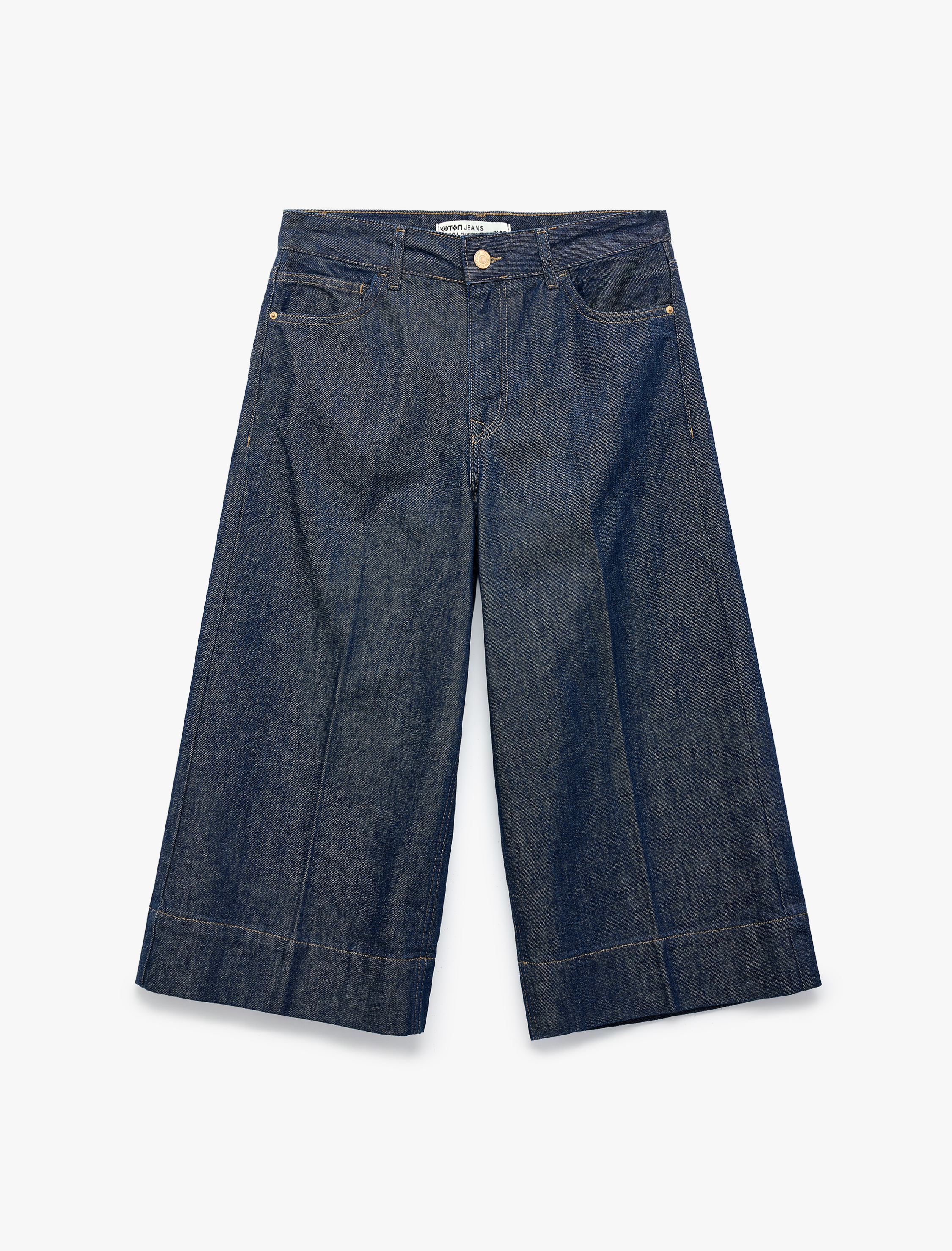   Normal Bel Rahat Kalıp Pamuklu Kısa Geniş Paça Denim Pantolon - Culotte Jeans
