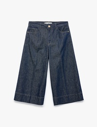 Normal Bel Rahat Kalıp Pamuklu Kısa Geniş Paça Denim Pantolon - Culotte Jeans