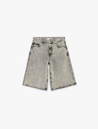Pamuklu Normal Bel Regular Fit Yıkamalı Cepli Denim Şort