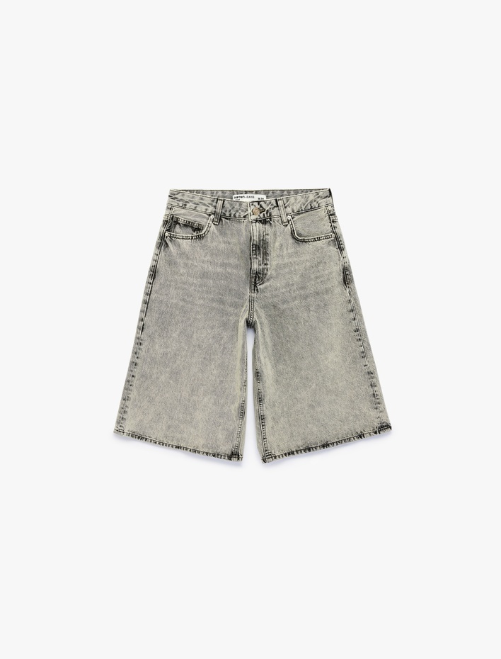  Pamuklu Normal Bel Regular Fit Yıkamalı Cepli Denim Şort