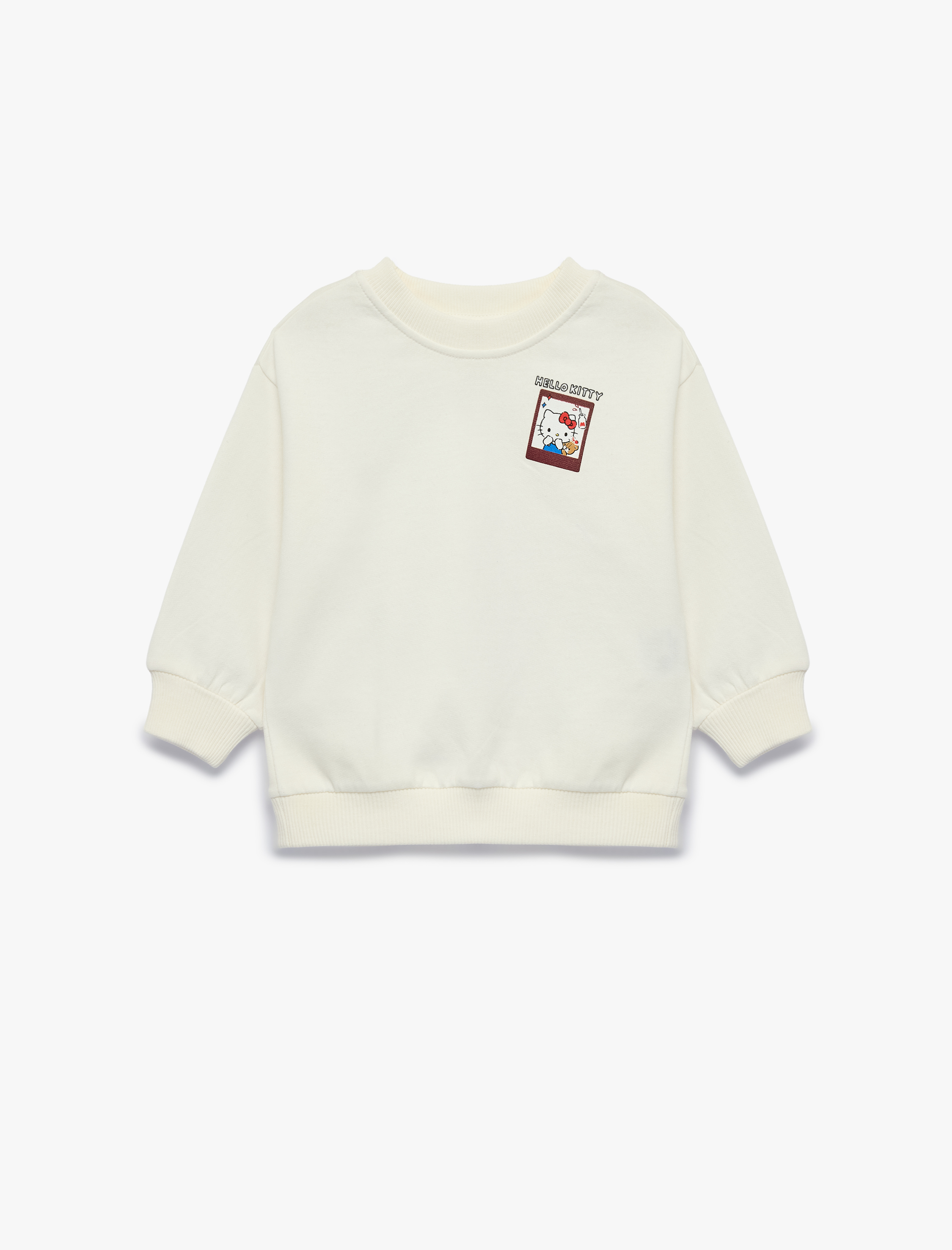  Kız Bebek Hello Kitty Baskılı Şardonlu Pamuklu Bisiklet Yaka Uzun Kollu Lisanslı Sweatshirt
