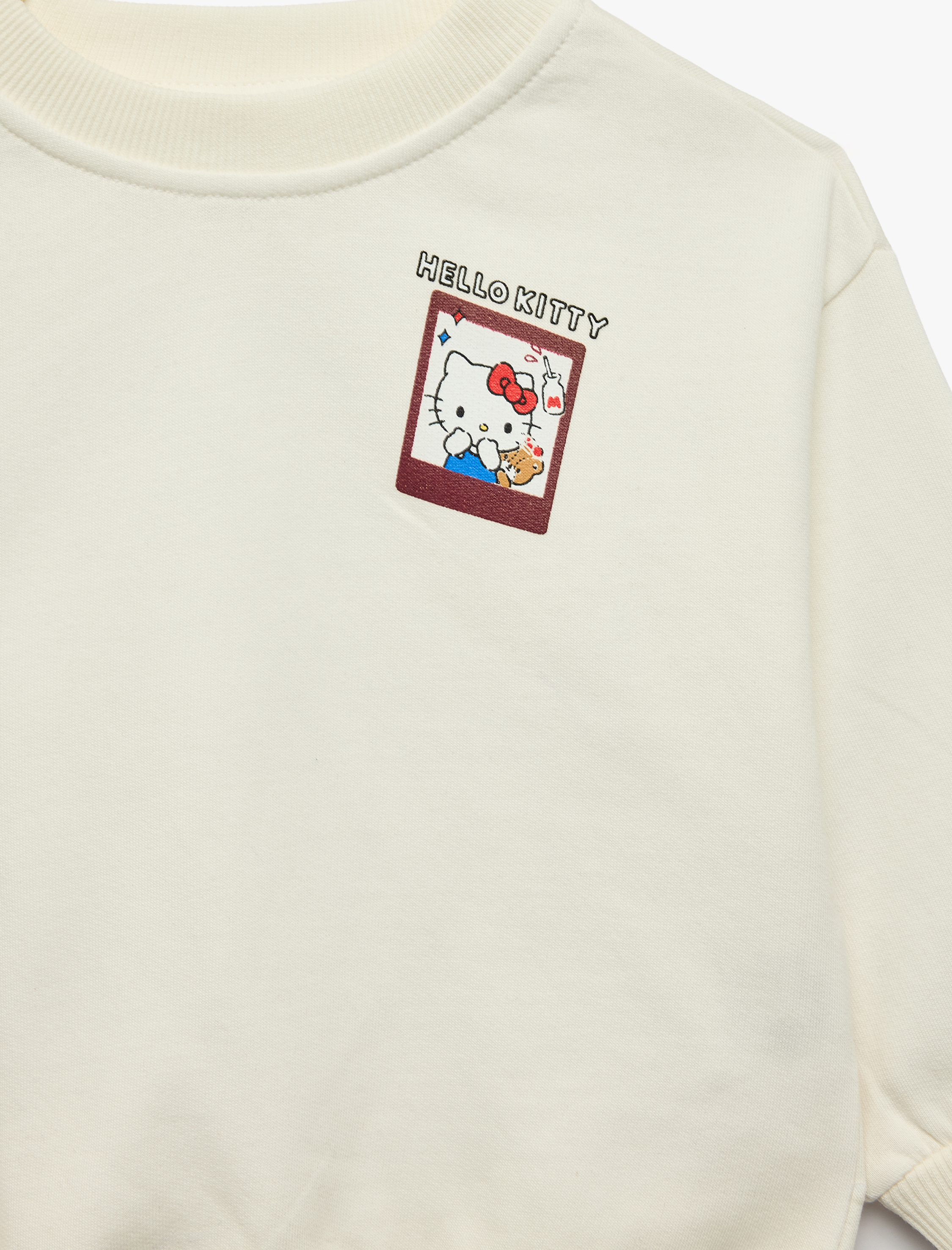  Kız Bebek Hello Kitty Baskılı Şardonlu Pamuklu Bisiklet Yaka Uzun Kollu Lisanslı Sweatshirt