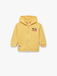 Baskılı Uzun Kollu Şardonlu Fermuarlı Kapşonlu Sweatshirt
