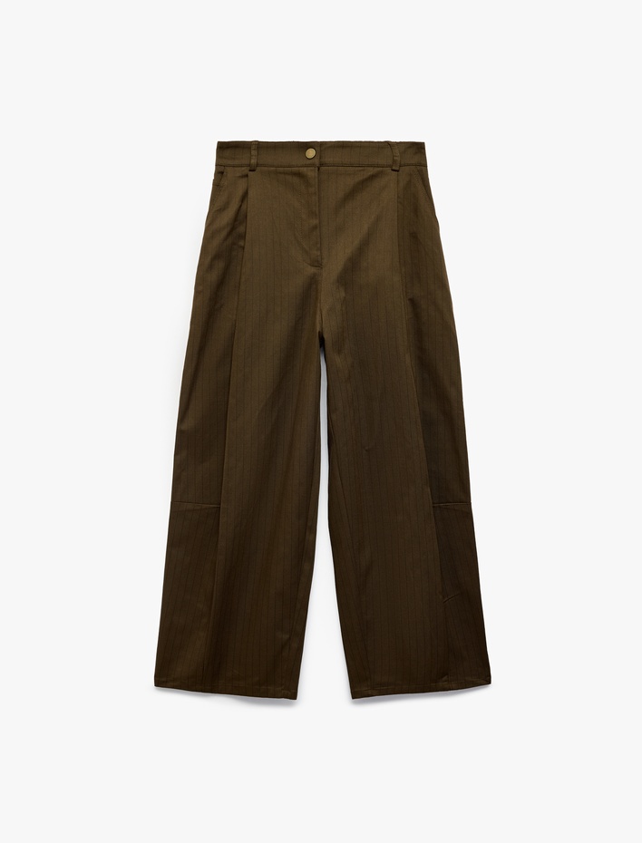  Cepli Bol Kesim Pileli Gabardin Barrel Pantolon
