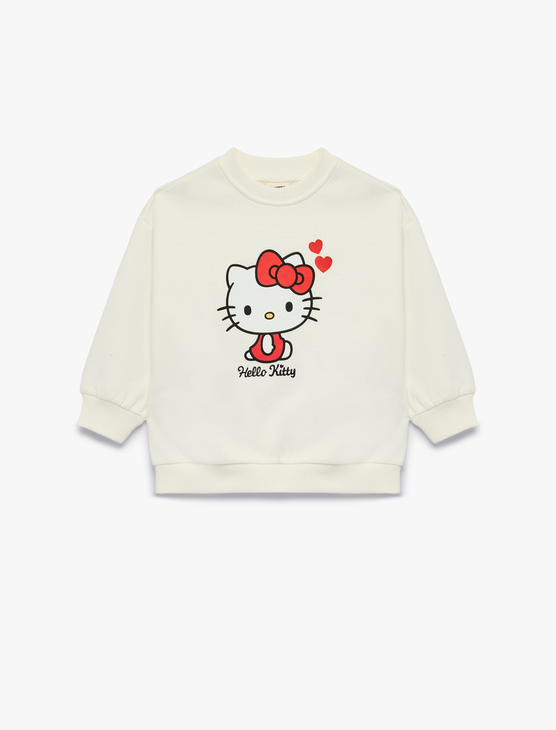  Kız Bebek Hello Kitty Baskılı Pamuklu Şardonlu Bisiklet Yaka Uzun Kollu Lisanslı Sweatshirt