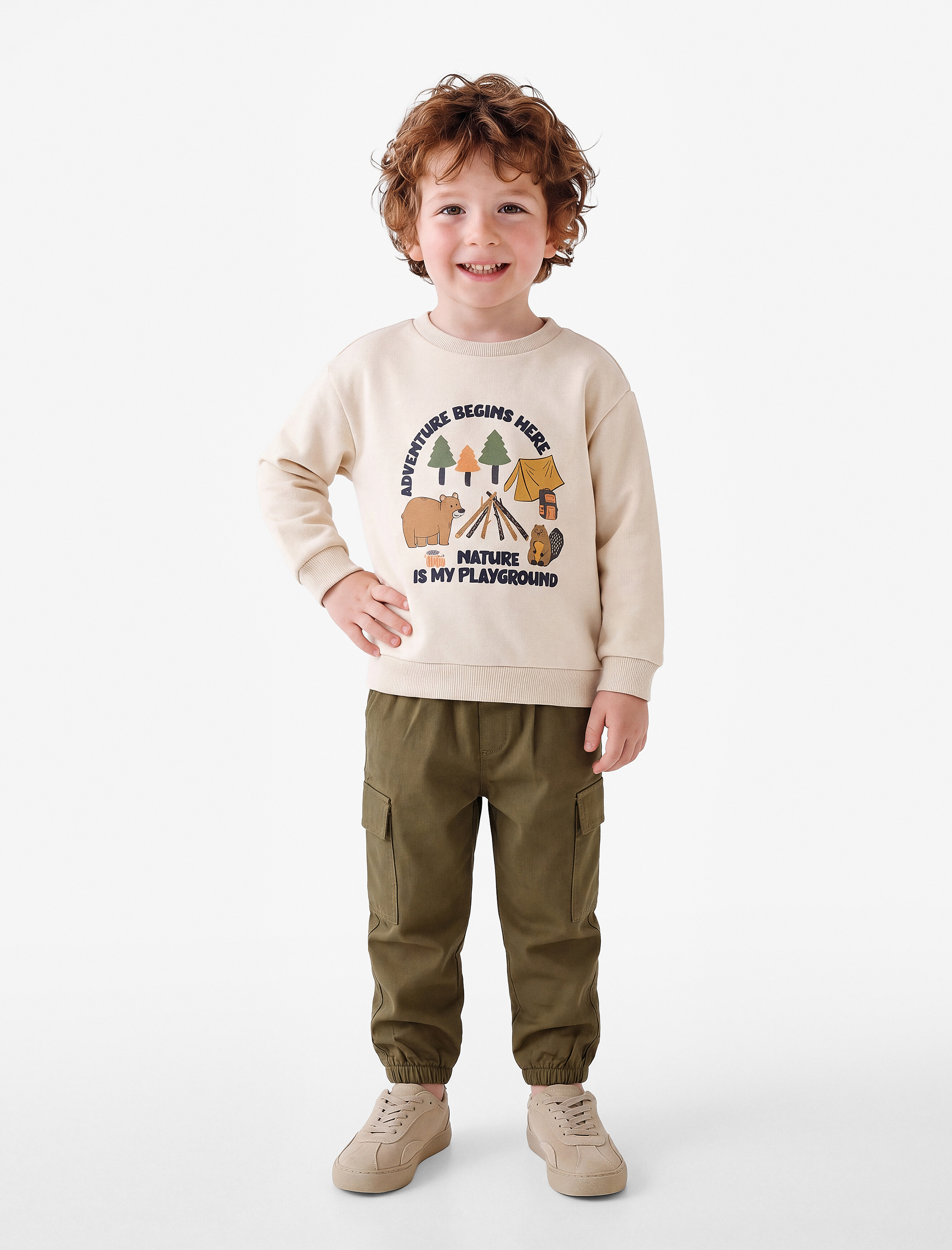  Erkek Bebek Bisiklet Yaka Uzun Kollu Şardonlu Baskılı Sweatshirt