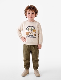 Bisiklet Yaka Uzun Kollu Şardonlu Baskılı Sweatshirt