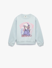 Uzun Kollu Bisiklet Yaka Anime Baskılı Sweatshirt
