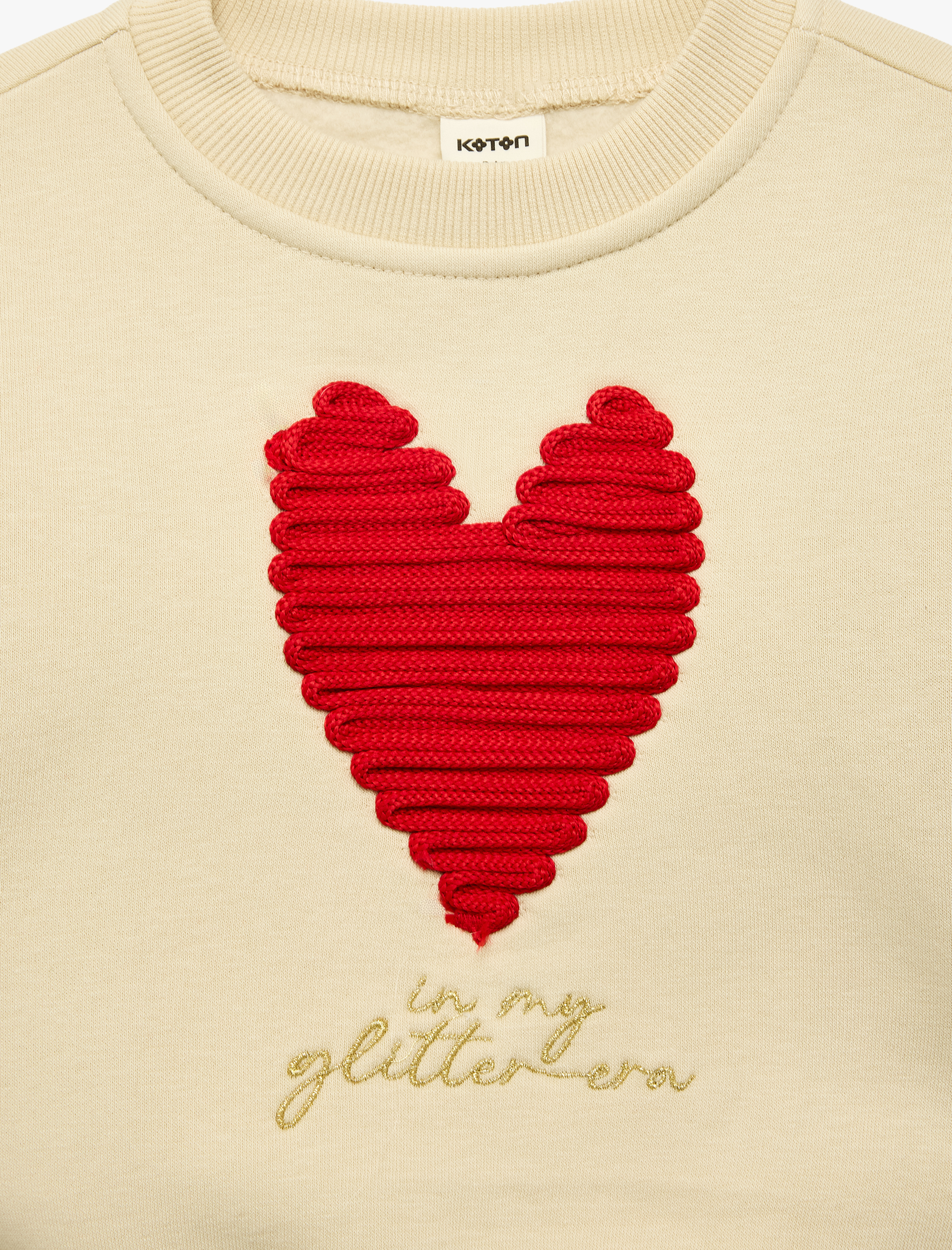  Kız Bebek Kalp Baskılı Şardonlu Bisiklet Yaka Uzun Kollu Sweatshirt