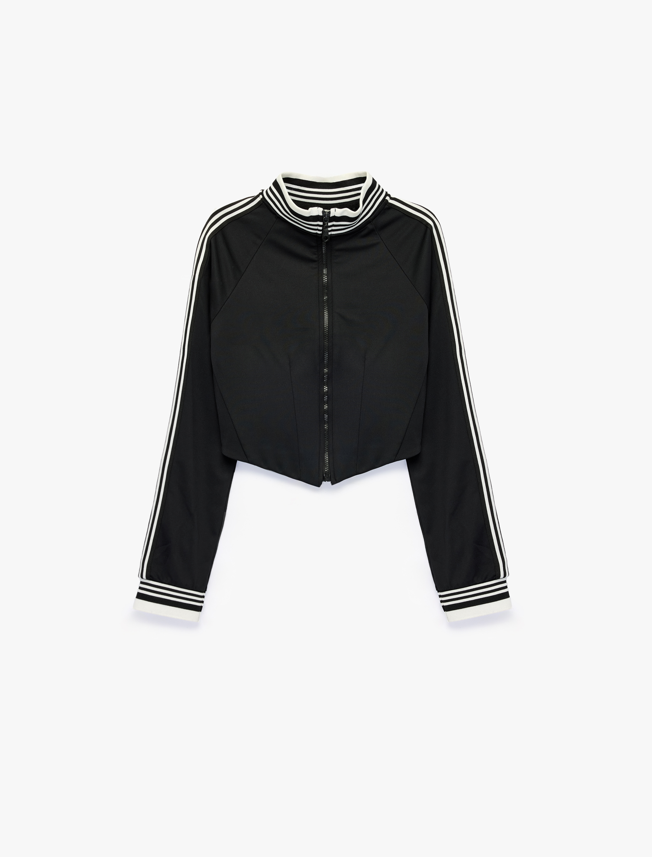   Grogren Detaylı Slim Fit Dik Yaka Uzun Kollu Fermuarlı Sweatshirt