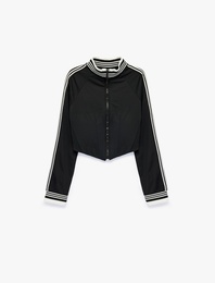 Grogren Detaylı Slim Fit Dik Yaka Uzun Kollu Fermuarlı Sweatshirt