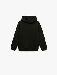 Pamuklu Uzun Kollu Kapşonlu Şardonlu Oversize Okul Sweatshirt