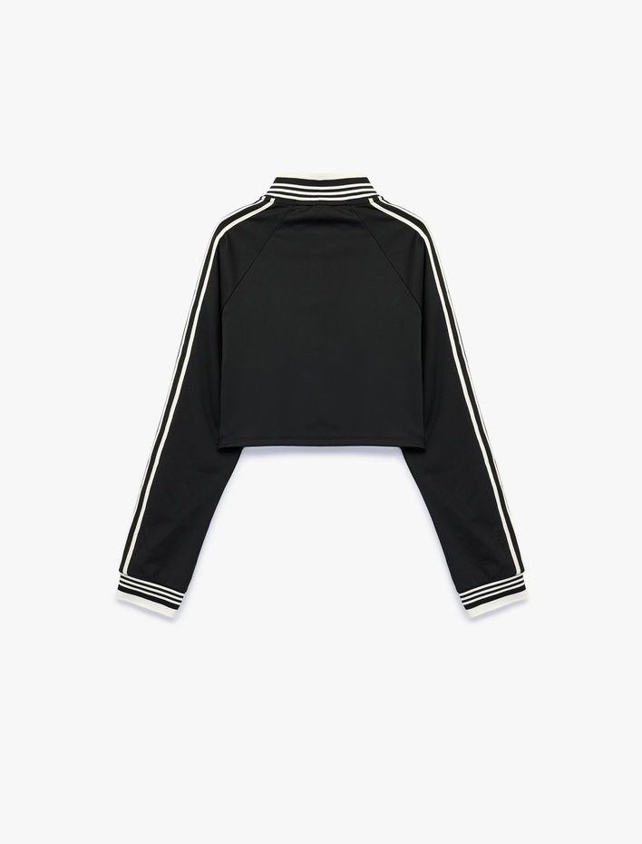  Grogren Detaylı Slim Fit Dik Yaka Uzun Kollu Fermuarlı Sweatshirt