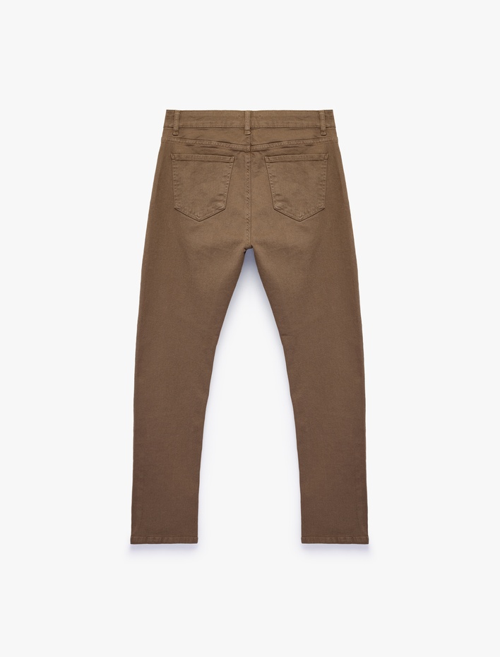  Pamuklu Cepli Düğmeli Slim Fit Pantolon