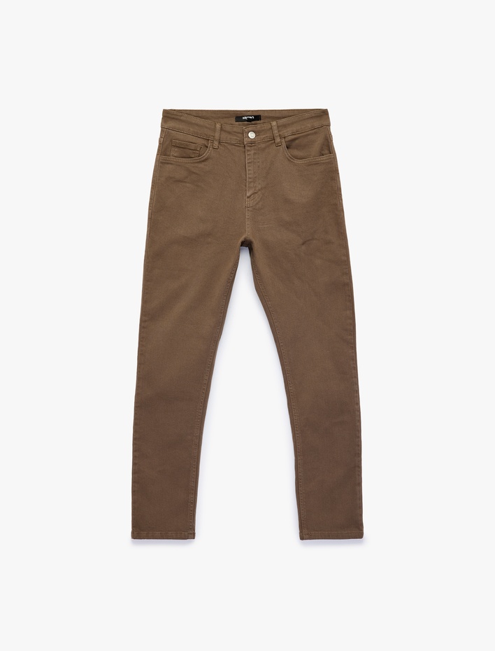  Pamuklu Cepli Düğmeli Slim Fit Pantolon