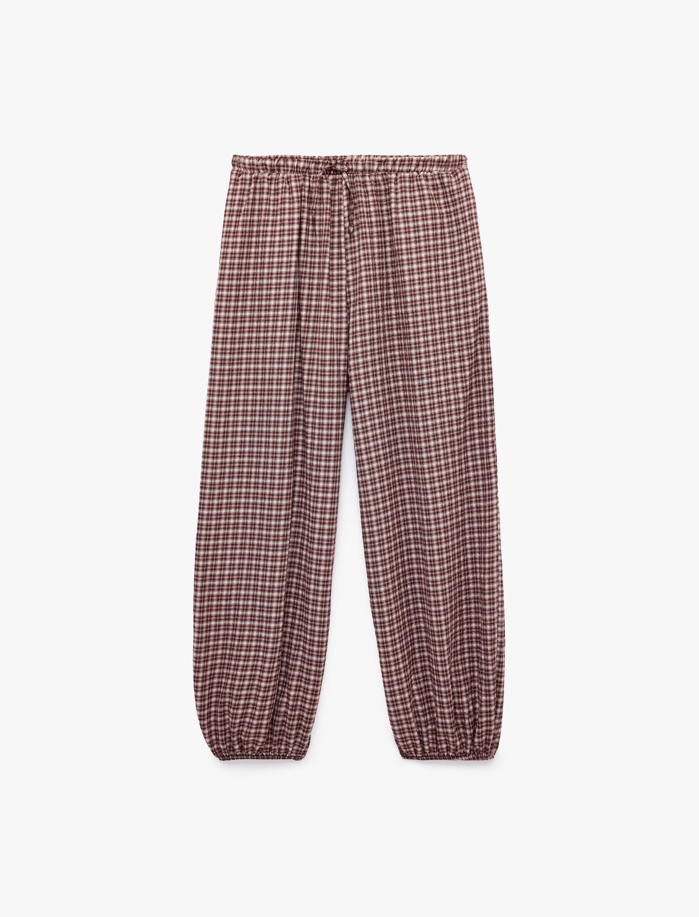   Balon Kesim Beli Lastikli Kareli Pijama Altı