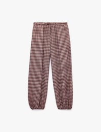 Balon Kesim Beli Lastikli Kareli Pijama Altı