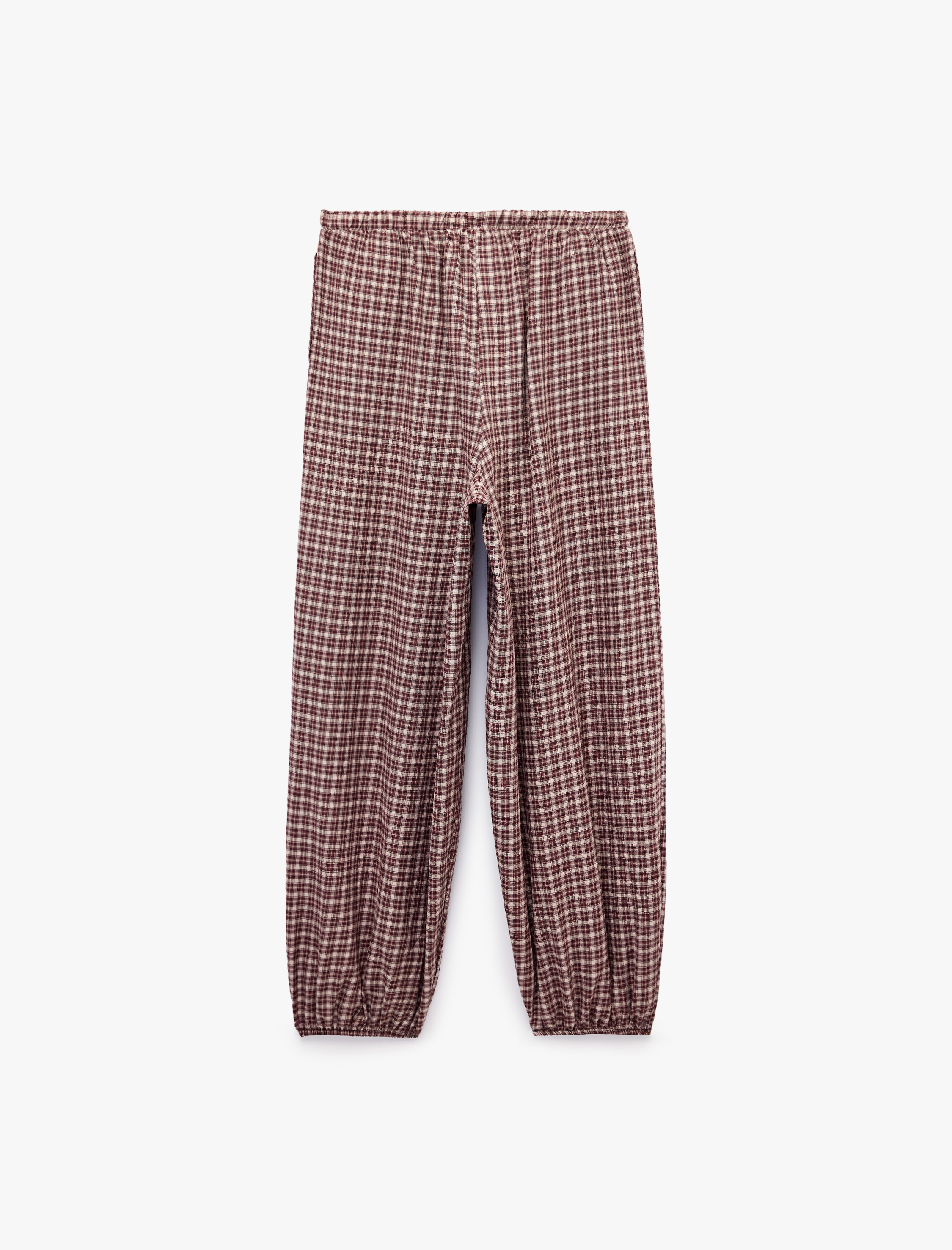   Balon Kesim Beli Lastikli Kareli Pijama Altı