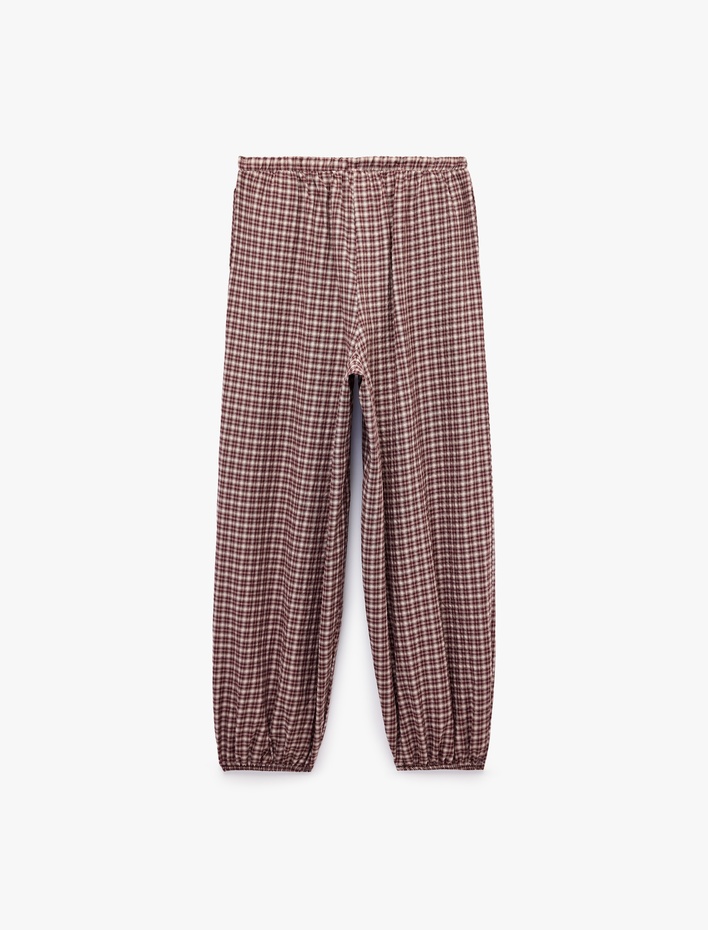  Balon Kesim Beli Lastikli Kareli Pijama Altı