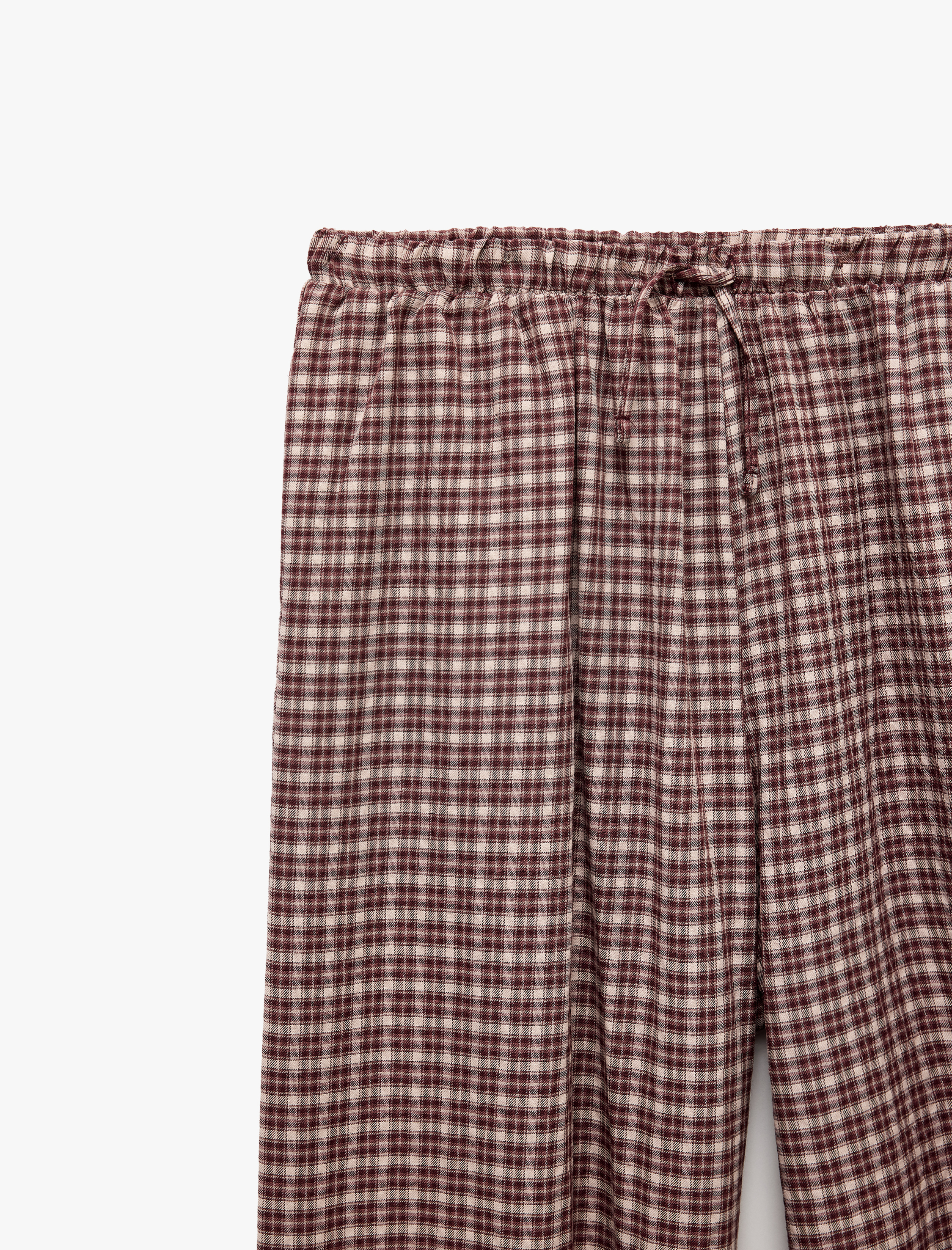   Balon Kesim Beli Lastikli Kareli Pijama Altı