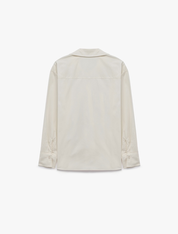  Pamuklu Klasik Yaka Uzun Kollu Oversize Poplin Gömlek