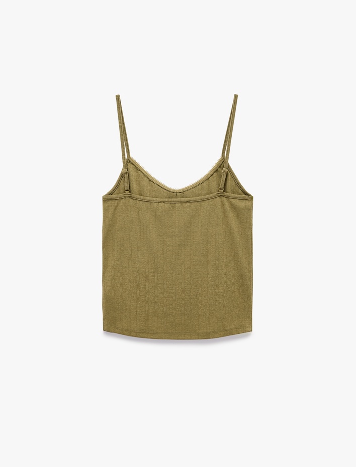  Viskon Karışımlı V Yaka Askılı Rahat Kesim Pijama Üstü