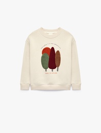 Şardonlu Nakış Detaylı Dik Yaka Uzun Kollu Sweatshirt