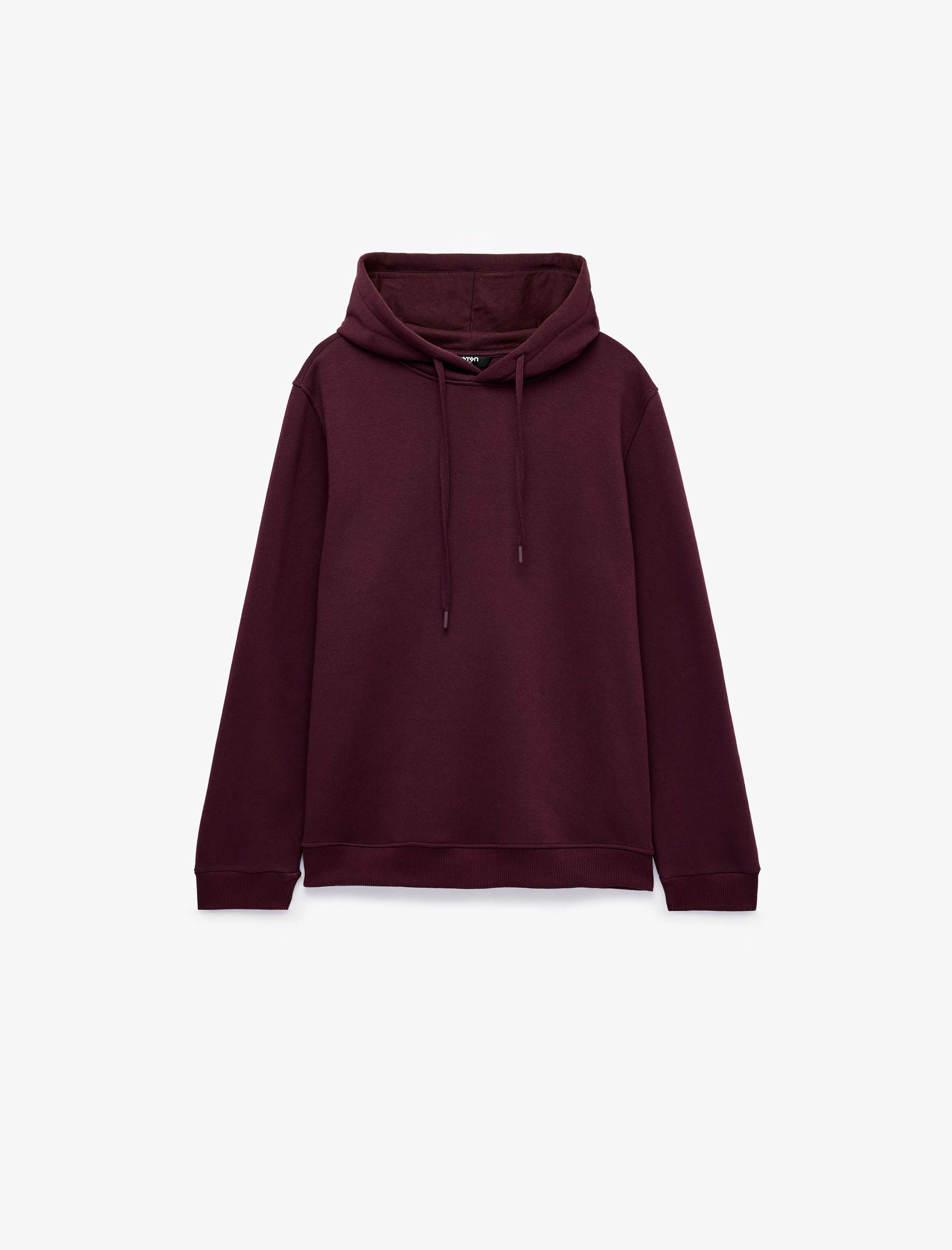   Uzun Kollu Üç İplik Şardonlu Pamuklu Kapşonlu Spor Sweatshirt