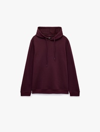 Uzun Kollu Üç İplik Şardonlu Pamuklu Kapşonlu Spor Sweatshirt