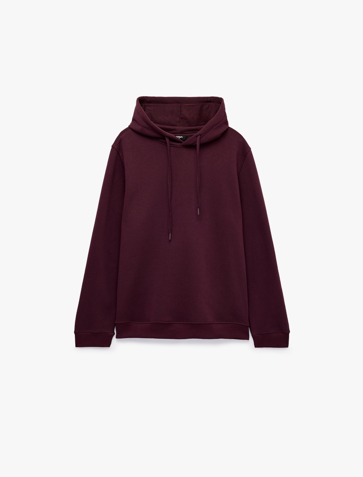  Uzun Kollu Üç İplik Şardonlu Pamuklu Kapşonlu Spor Sweatshirt