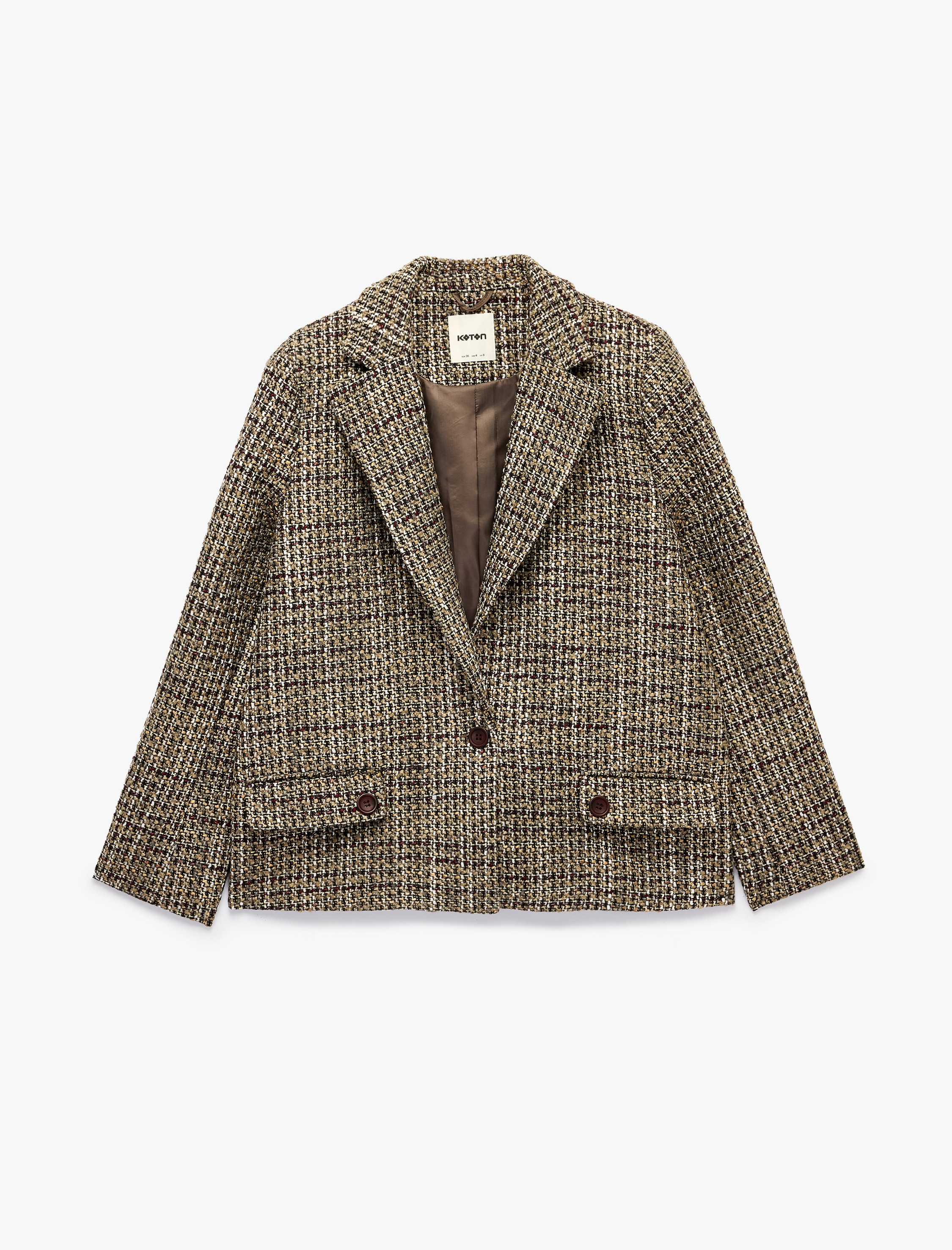   Kapaklı Çift Cepli Uzun Kollu Ekose Tüvit Blazer Ceket