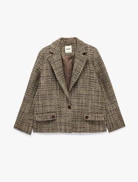 Kapaklı Çift Cepli Uzun Kollu Ekose Tüvit Blazer Ceket