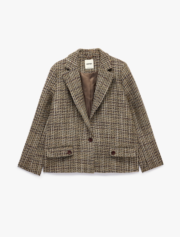  Kapaklı Çift Cepli Uzun Kollu Ekose Tüvit Blazer Ceket