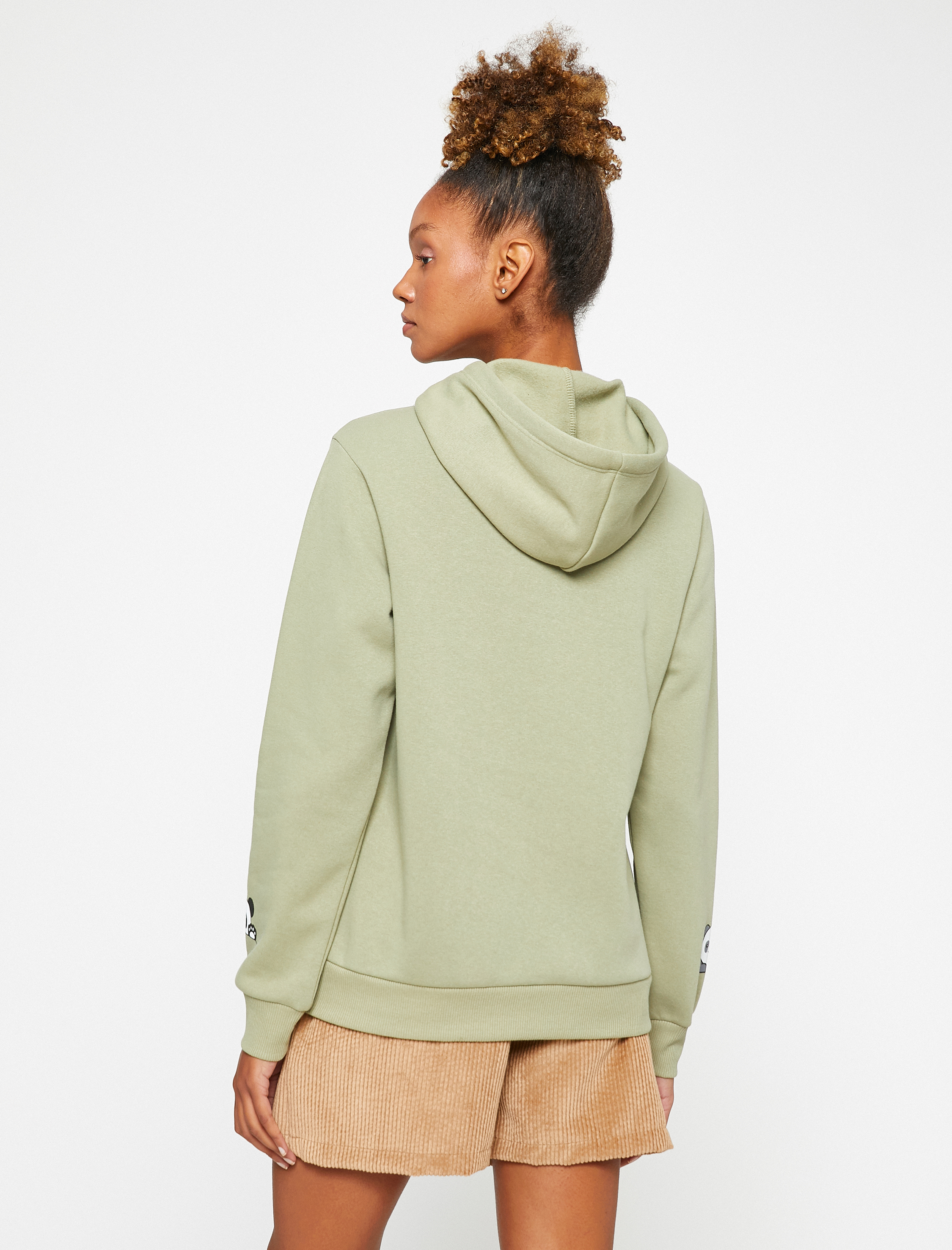   Üç İplik Şardonlu Kapüşonlu Kanguru Cepli Panda Baskılı Sweatshirt