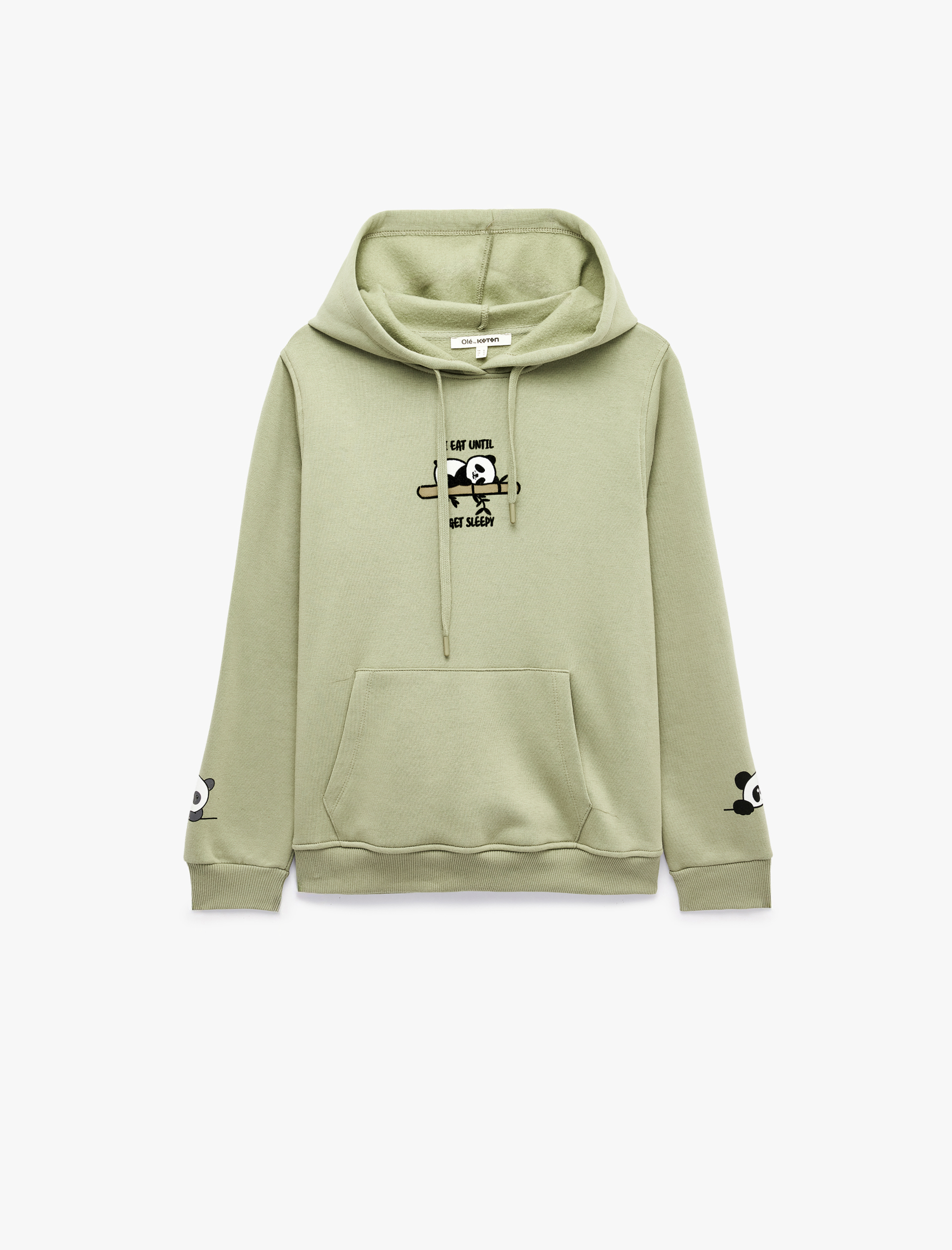   Üç İplik Şardonlu Kapüşonlu Kanguru Cepli Panda Baskılı Sweatshirt